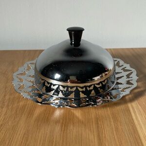 Vintage MCM Chrome-Plated Covered Butter Dish with Bakelite Handle